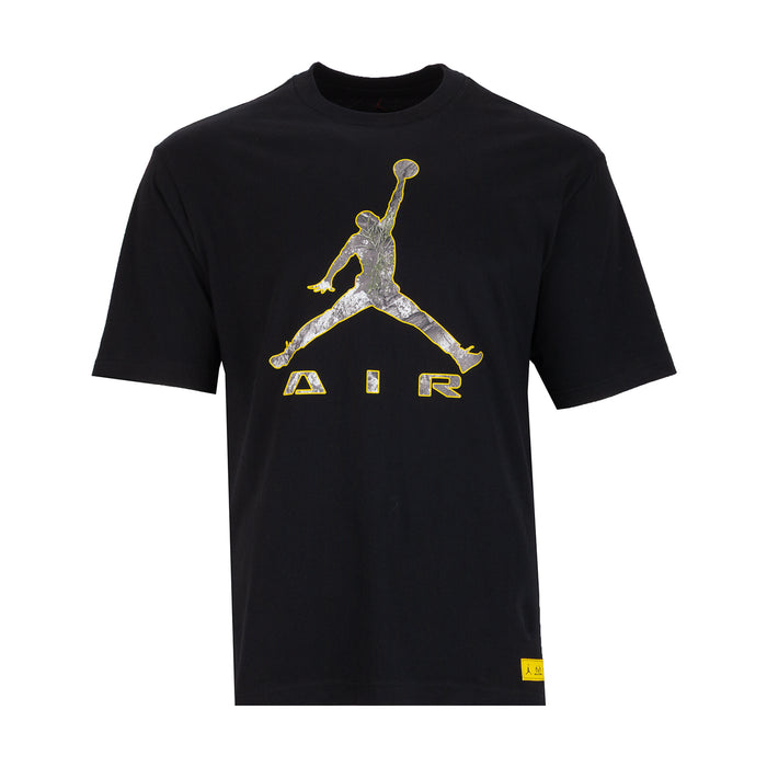 Men's black tee with gold Jumpman Air graphic print