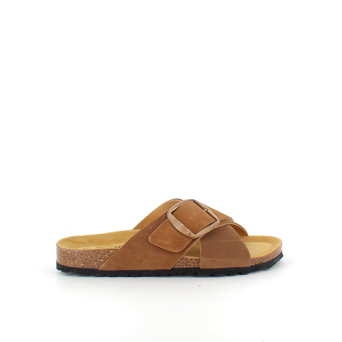 Brun slip-on-sandal med dubbel rem