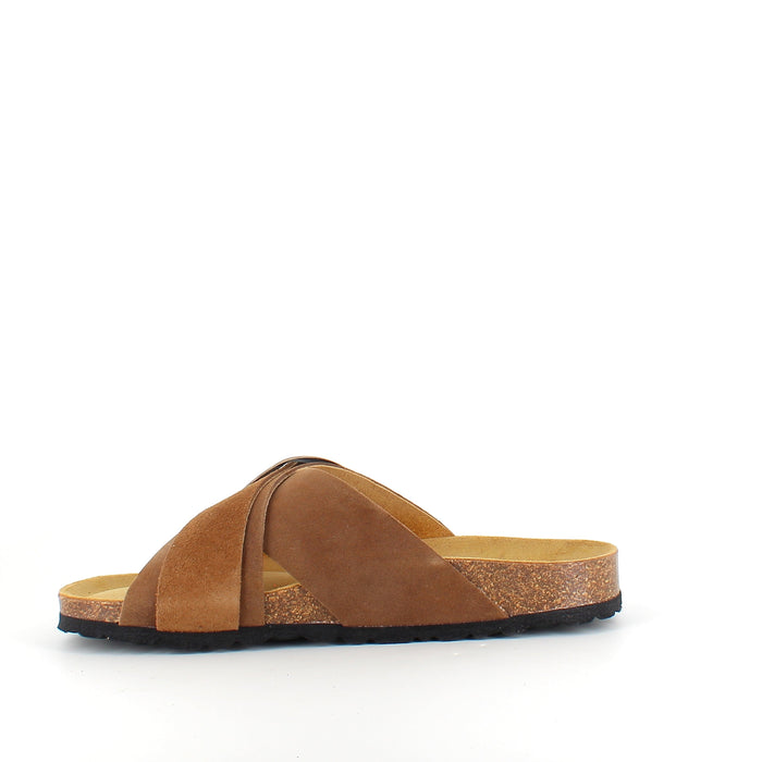 Brun slip-on-sandal med dubbel rem