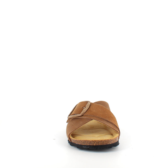 Brun slip-on-sandal med dubbel rem
