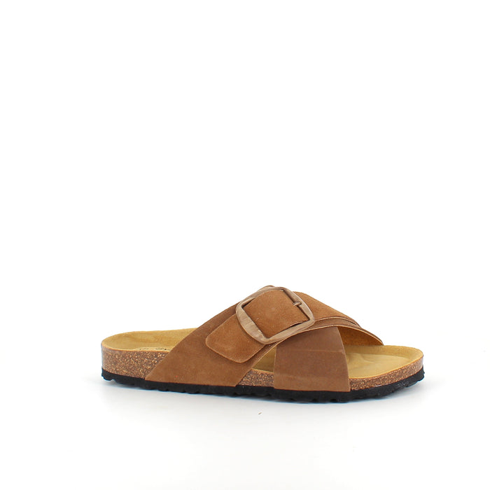 Brun slip-on-sandal med dubbel rem