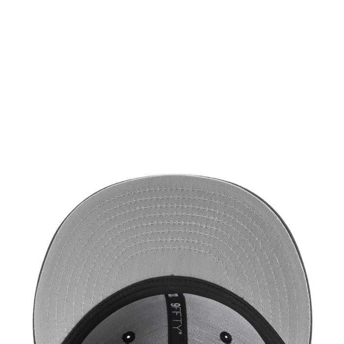Light gray cap underside with stitched crown and black inner band