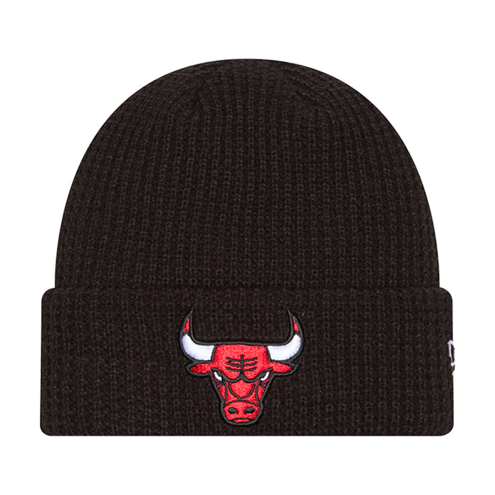 Dark knit waffle beanie with red-and-white bull head patch