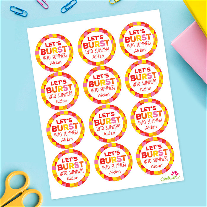 "Burst Into Summer" Last Day of School Stickers