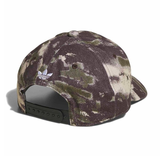 Street camo low-crown snapback cap with dark adjustable strap and curved brim