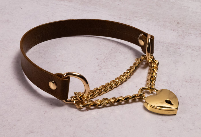 Caramel & Gold Heart Locking Martingale Collar _ LIMITED _