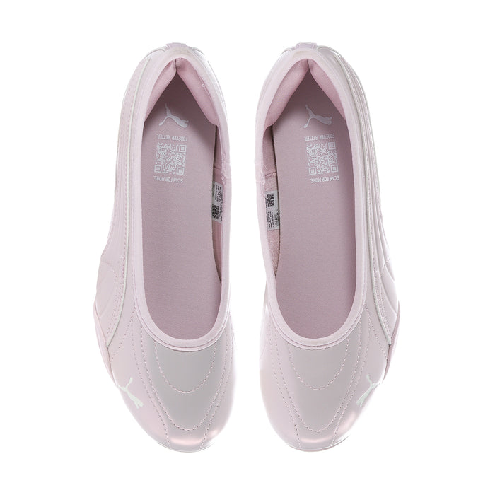 Women's ballet flats, powder pink interior visible with smooth lining and rounded toe.