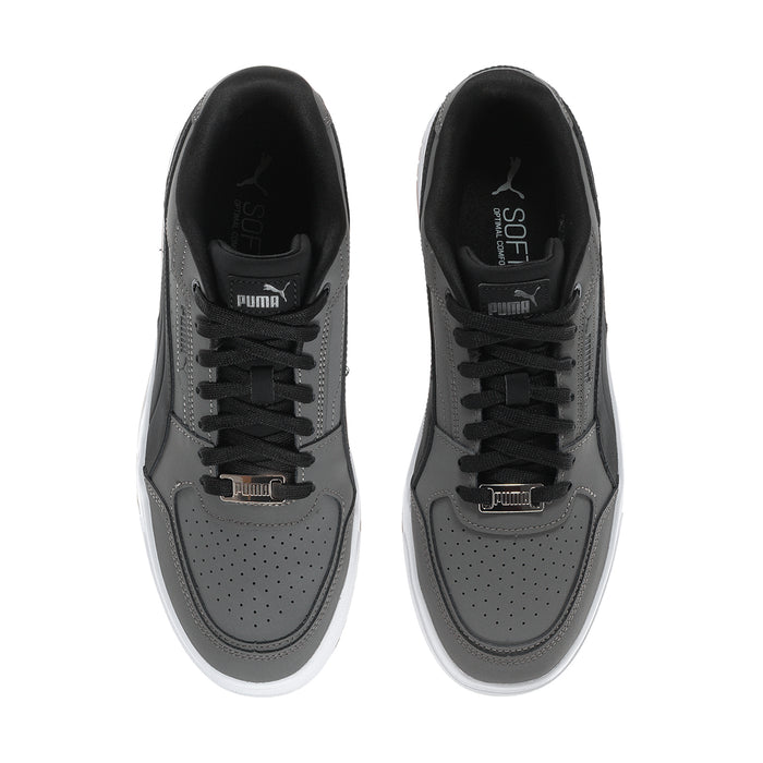 Men's Puma Caven III sneakers, shown from toe and inner side; lace-up dark gray uppers.
