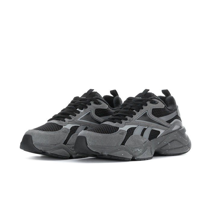 Men's grey and black lace-up running sneaker, front-side view
