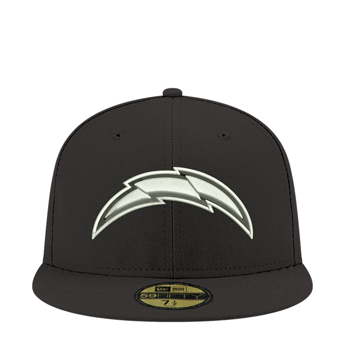 Black baseball cap with Chargers-style lightning logo on front, flat brim