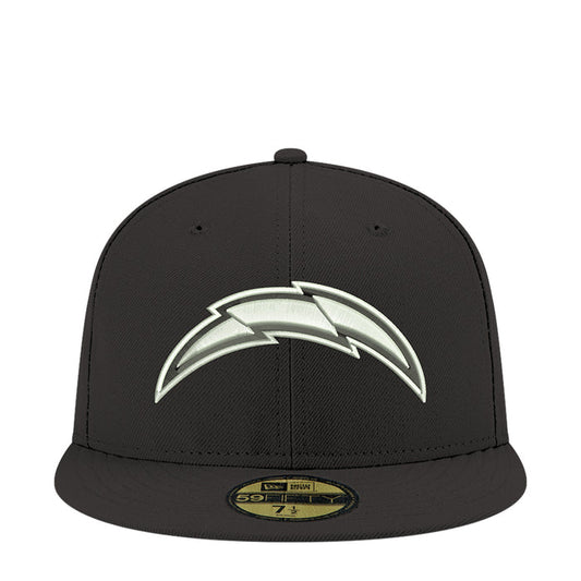 Black baseball cap with Chargers-style lightning logo on front, flat brim