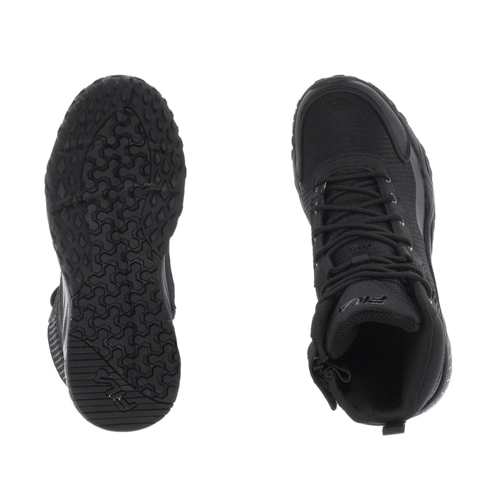 FILA black high-top sneaker outsole and inside view with textured traction tread