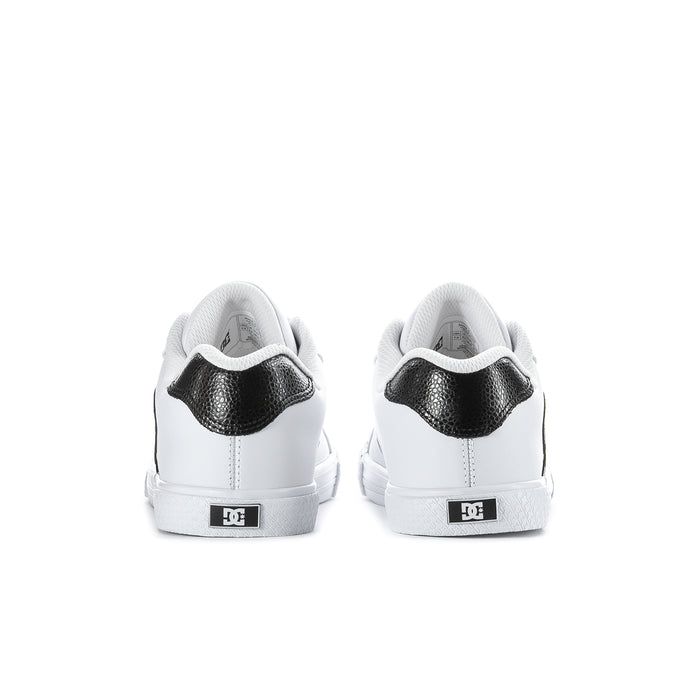 Women's DC Chelsea sneakers, white with black heel tab and logo patch