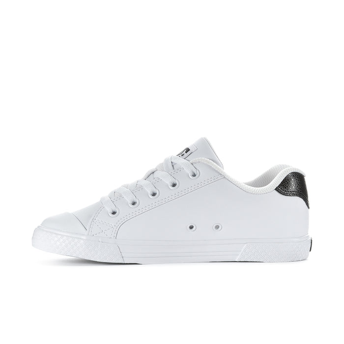 Women's DC Chelsea sneakers, white with black collar lining and front lace eyelets