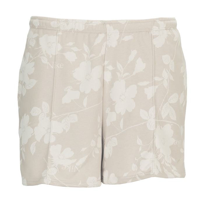 Women’s floral print athletic shorts with elastic waistband, light beige-tan
