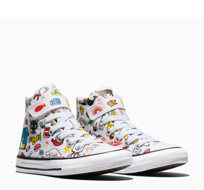 Kids high-top sneakers in white with playful character doodle prints and laces