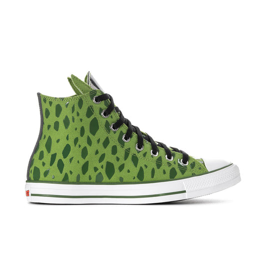 Men's high-top canvas sneakers in bright green with black laces and white toe cap
