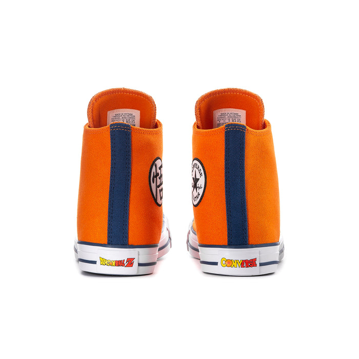 Men's Chuck Taylor high-top sneakers, orange heels with Converse logos on the back