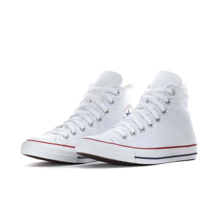 Pair of optical white lace-up high-top canvas sneakers with Converse All Star logos