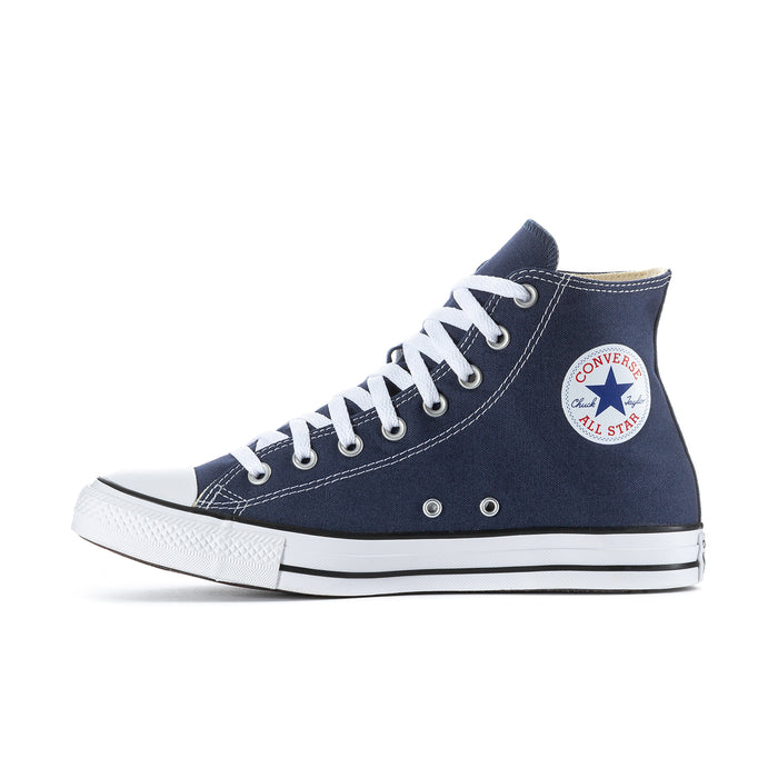 Men's navy high-top canvas sneaker with white laces and Converse All Star side patch