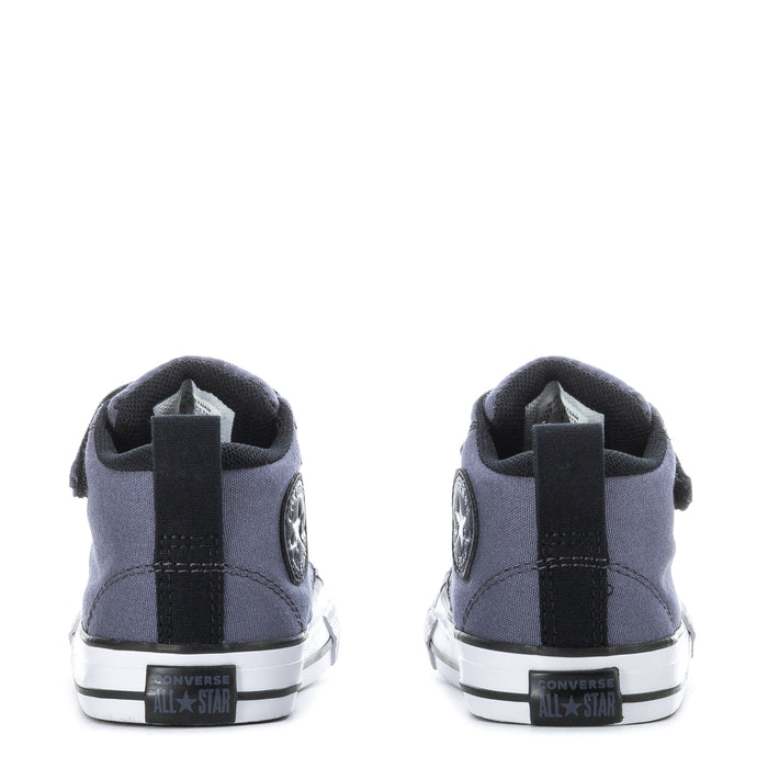 Chuck Taylor All Star toddler high-top sneakers back view, dark blue with white All Star sole