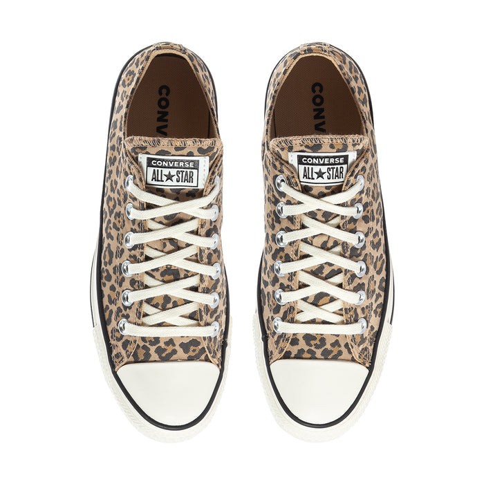 Leopard-print canvas low-top sneakers with lace-up eyelets and Converse All Star tongue