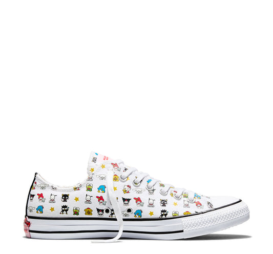 Youth low-top sneakers in white with multicolor character print canvas and black trim