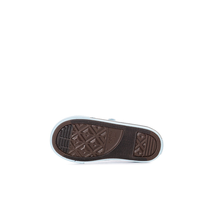 Toddler low-top sneaker outsole, brown rubber with tread pattern and white edge