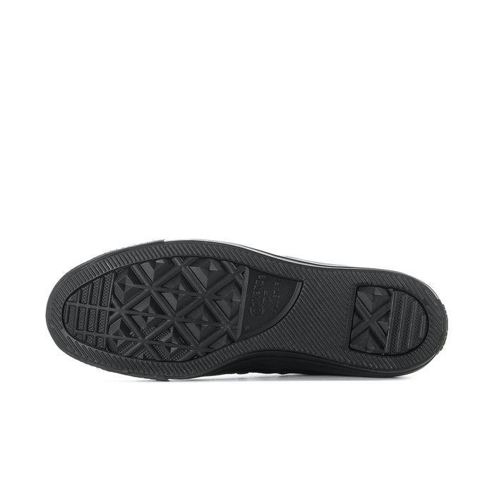 Black rubber outsole with geometric tread pattern and sidewall traction