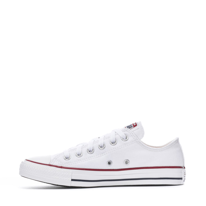 Youth optical white canvas low-top sneakers with red side stripe and black midsole