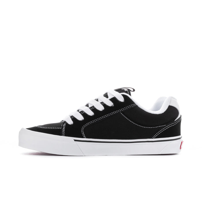 Men's Vans chukka push sneaker side profile, black upper with white laces and sole