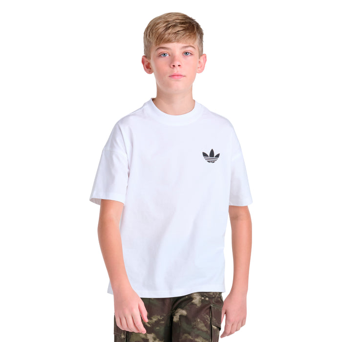 Youth white adidas trefoil logo T-shirt with crew neck and short sleeves