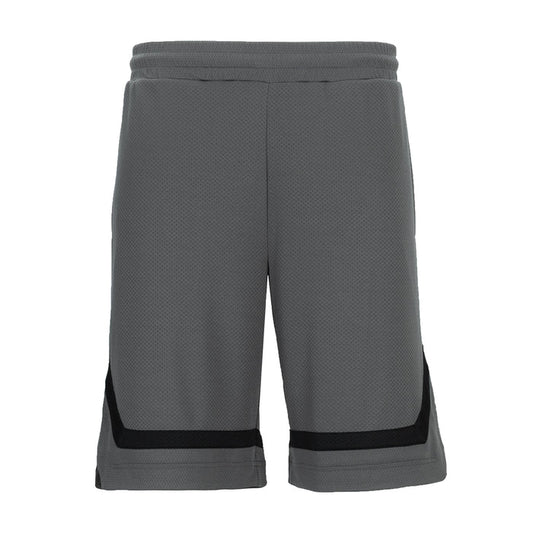 Men's basketball shorts in castlerock gray with black side panels and elastic waistband