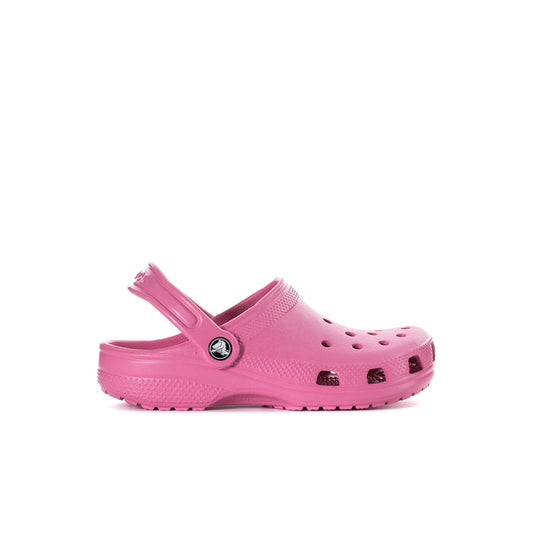 Pink kids' clog with heel strap and perforated upper