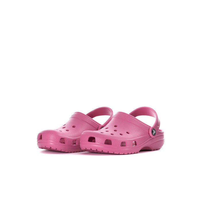 Pink kids' clogs with closed toe, ventilation holes, and heel strap