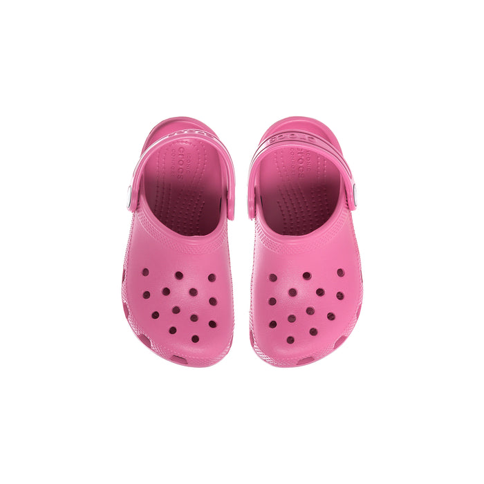 Toddler classic clog, quiet rose pink, top view showing ventilation holes and slingback