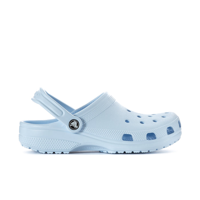 Women's blue clog with adjustable strap and perforated upper, comfort sole