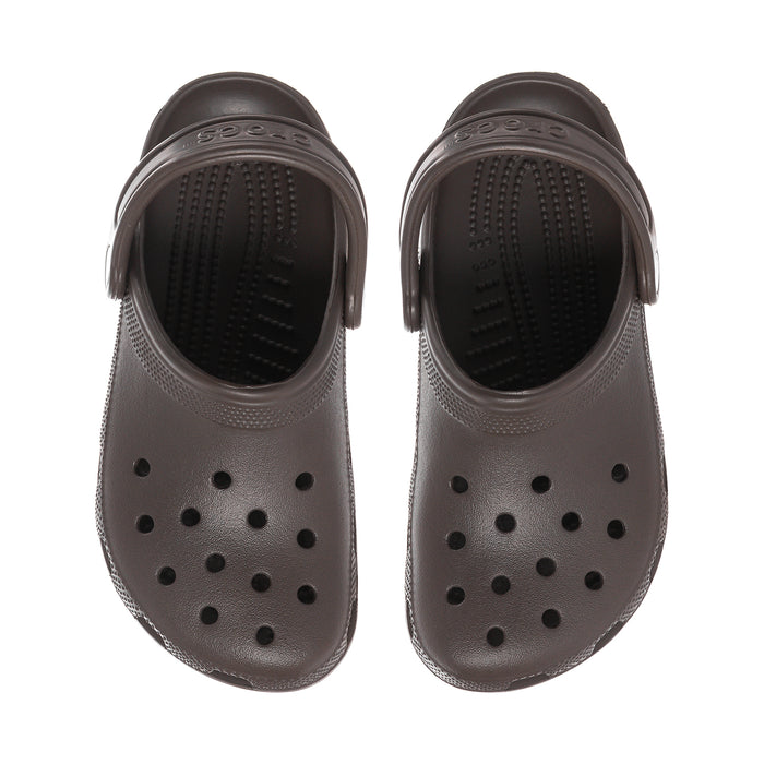 Women's espresso brown clog with perforated front and adjustable strap