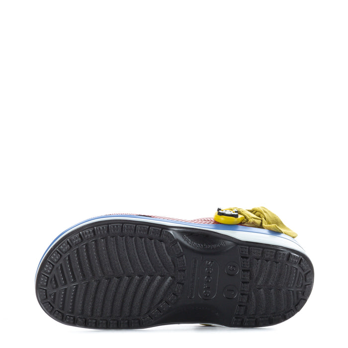 Youth clog outsole with black rubber tread pattern and side logo detailing