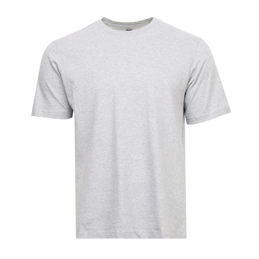 Men's heather gray crew-neck T-shirt, short-sleeve plain front, flat lay