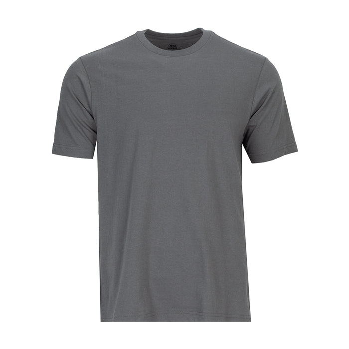 Men's crew neck short-sleeve T-shirt in castlerock gray, plain front.
