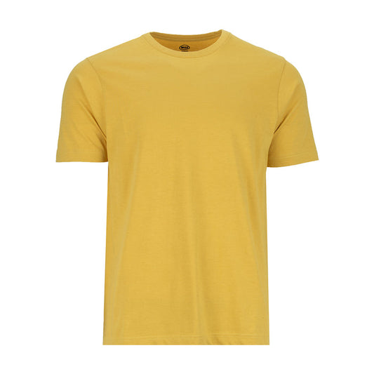 Men's crew neck short-sleeve T-shirt in mustard-gold, front view