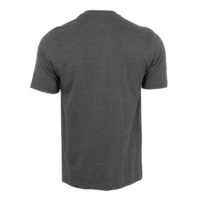 Men's charcoal grey crew neck T-shirt, short sleeves, back view