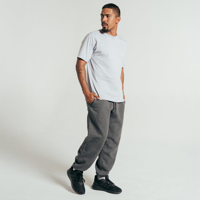 Men's heather gray crew-neck T-shirt, short sleeves, relaxed fit