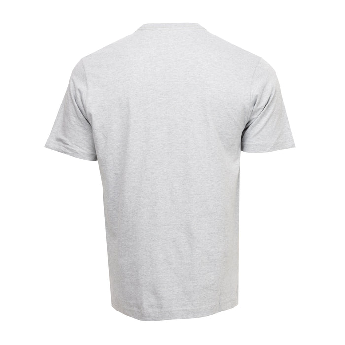 Men's heather gray crew-neck T-shirt, plain back view, short sleeves