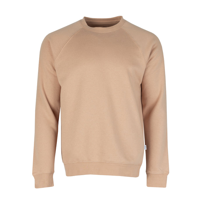Men's hemp fleece crew sweatshirt, beige tan raglan sleeves