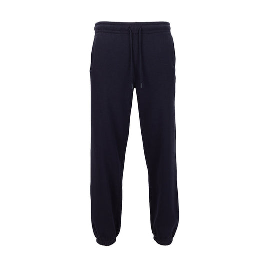 Men's fleece jogger pants in dark blue, elastic waist and drawstring, cuffed legs