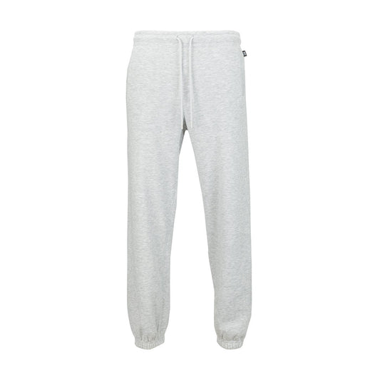 Heather grey men's fleece sweatpants with drawstring waist and ribbed cuffs