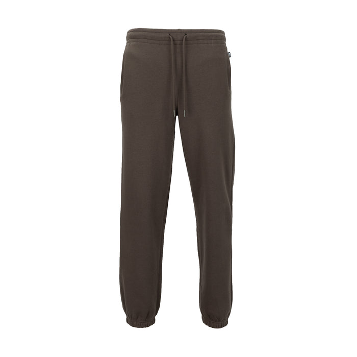 Men's fleece jogger pants in dark coffee brown, drawstring waist and tapered cuffs