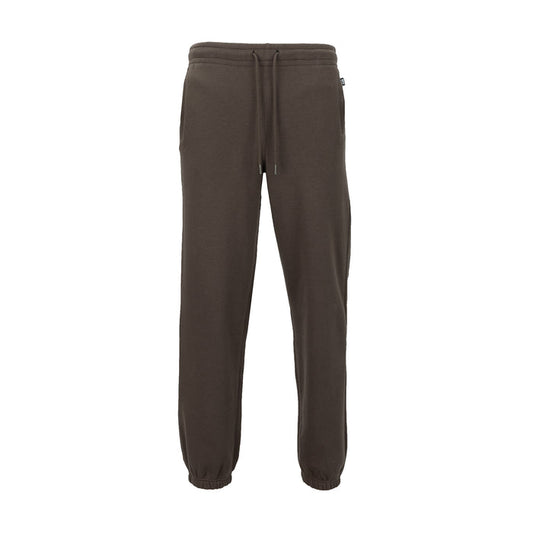 Men's fleece jogger pants in dark coffee brown, drawstring waist and tapered cuffs